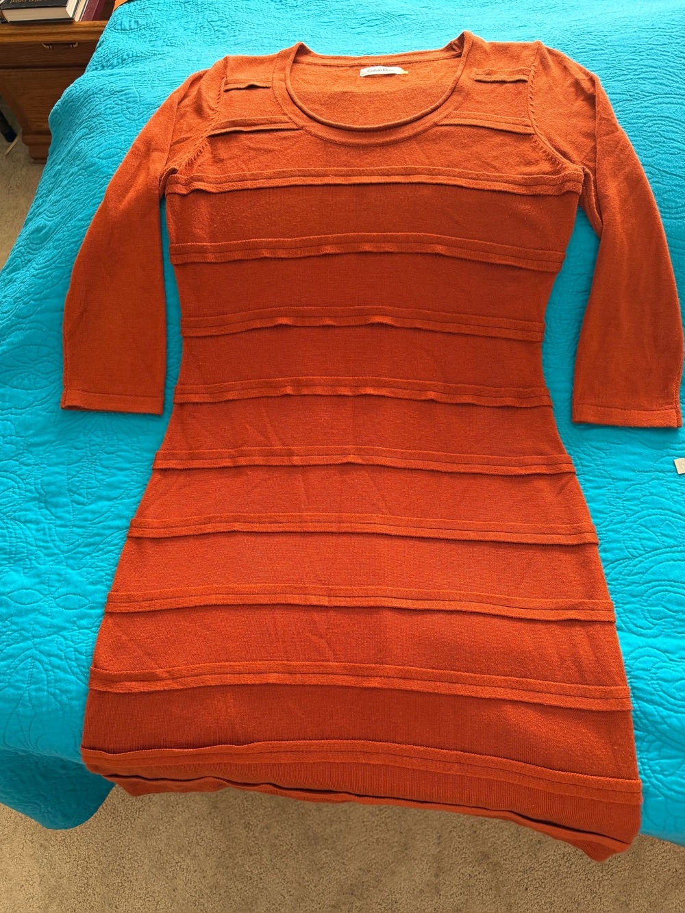 Calvin Klein Long-Sleeve Rust Knit Dress